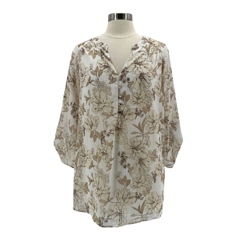 NWT Sara Michelle Floral Ivory Tan Gold Blouse Top Womens 1X